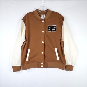 Hippie Rose Varsity Jacket Brown White 95 Patch Bomber Retro 90s Women's Size S
